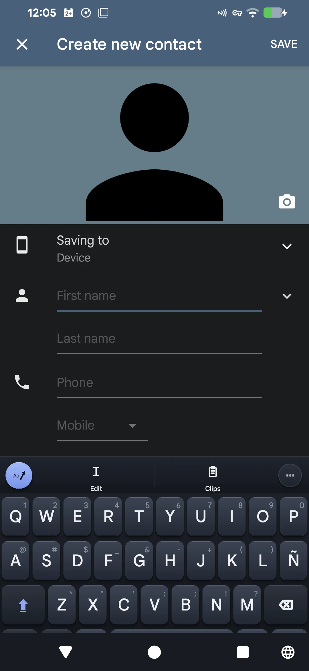 Current SottoKey keyboard inside the Android Contacts app