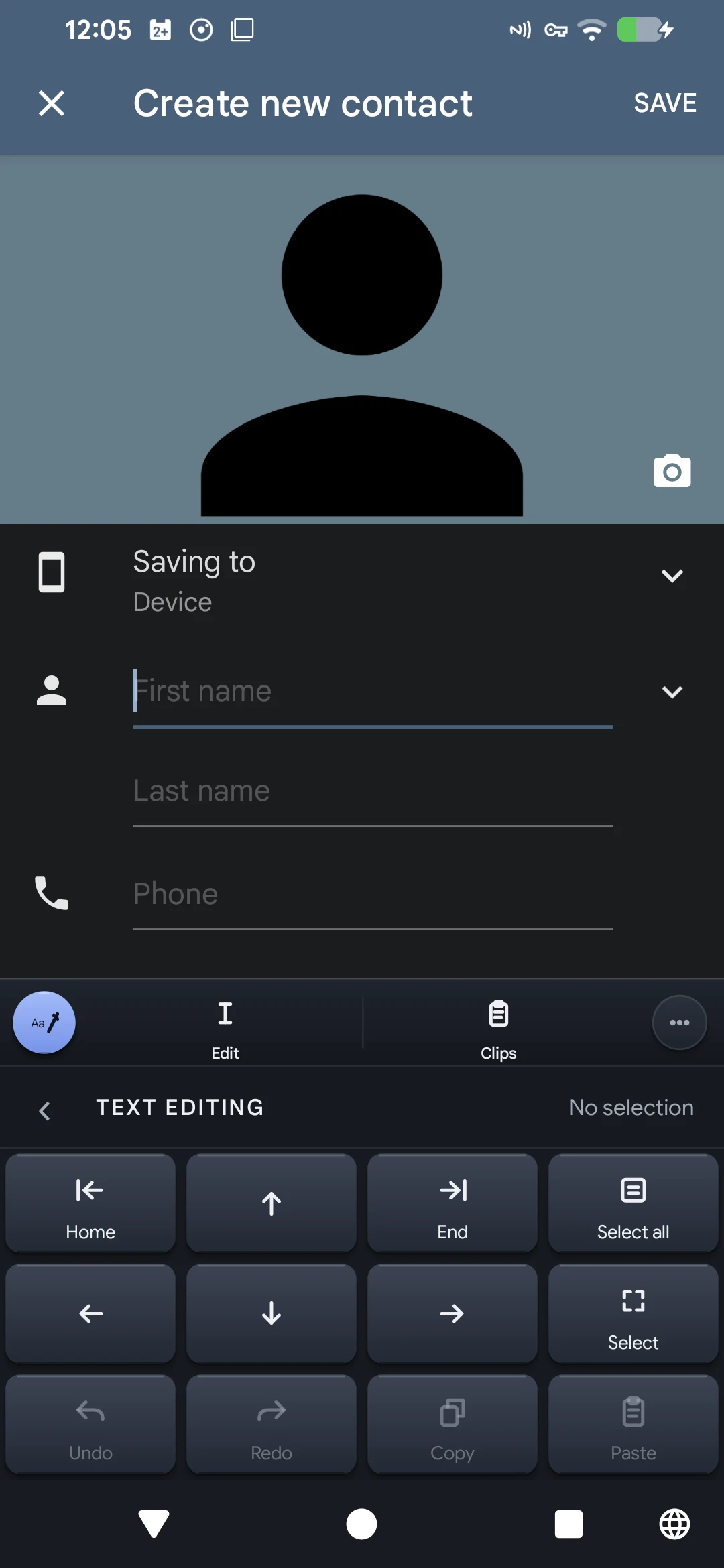 Current SottoKey text editing controls inside Android Contacts
