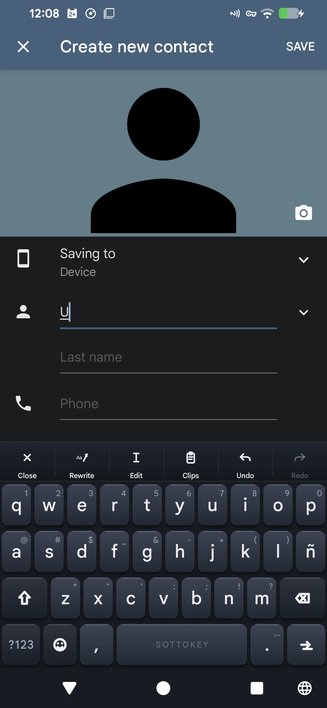 Current SottoKey expanded toolbar inside Android Contacts